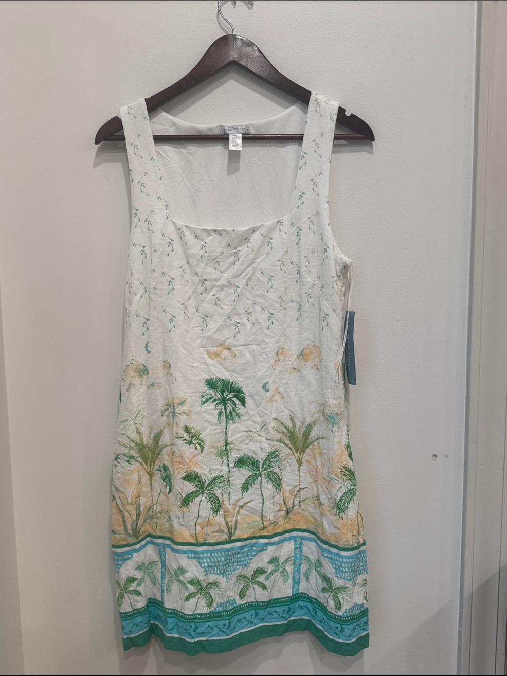 NWT London Times Tropical Print Square Neck Linen Blend Shift Dress Size 10